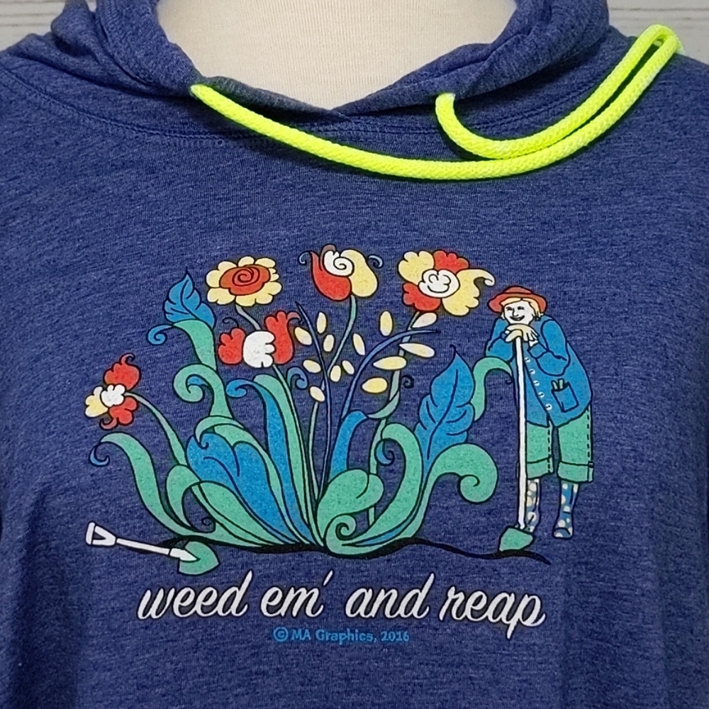 Weed 'Em & Reap Flower and Gardener Blue Long Sleeve Hooded Shirt 2XL - Picture 2 of 9